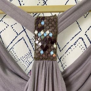 Draped Neck Tank Top with Sequin Detail - Lavender